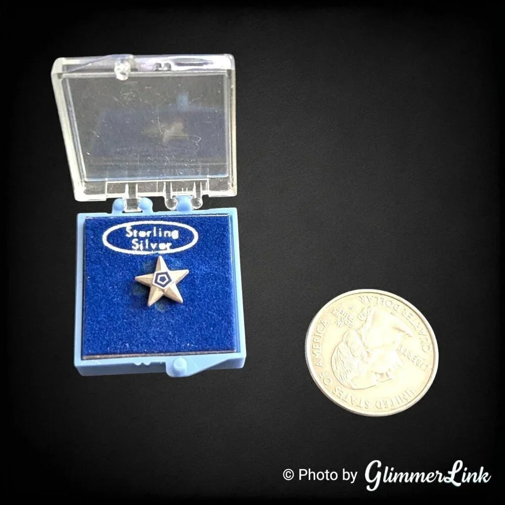 Vintage Tiny Blue Pentagon Star Sterling Silver Tack Pin